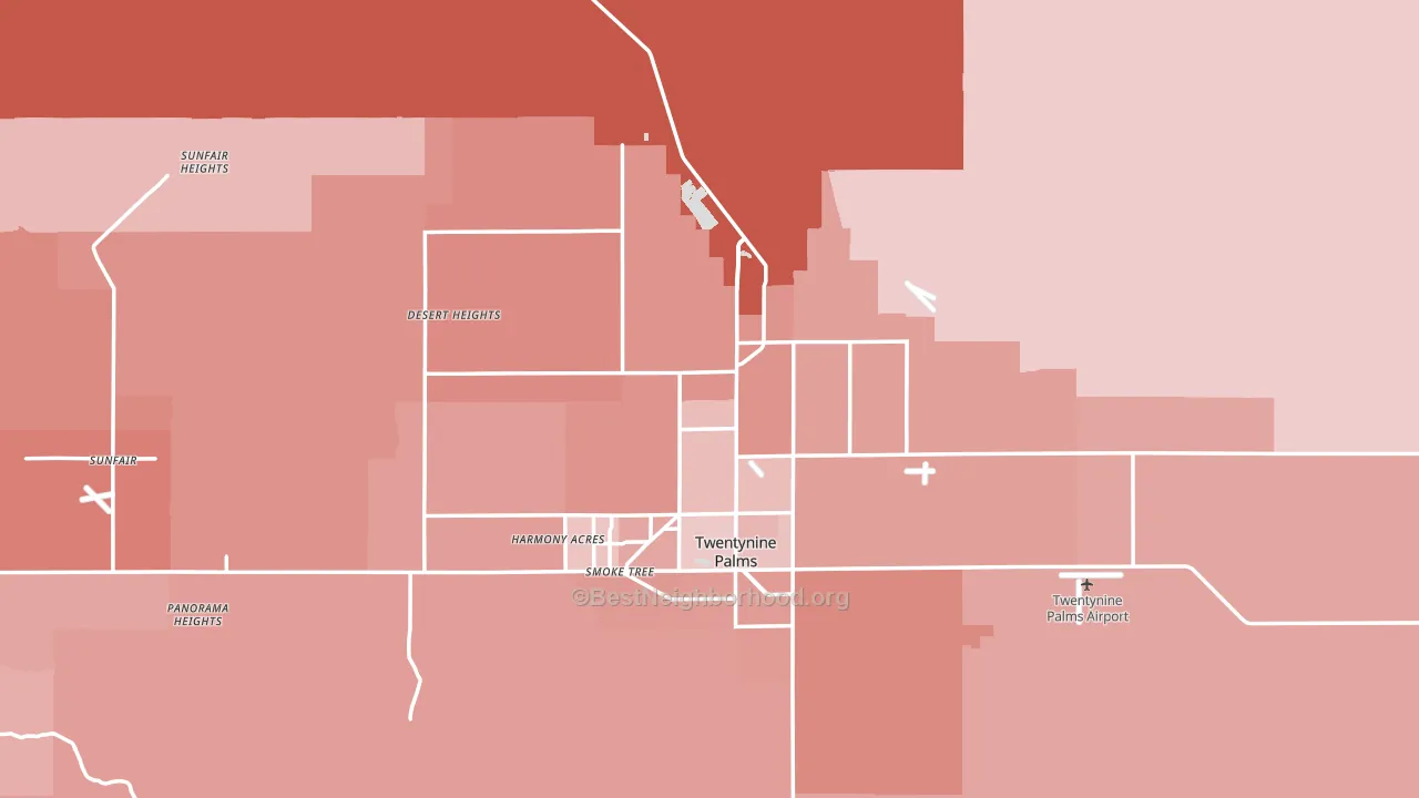 Twentynine Palms, CA block-group political-lean map