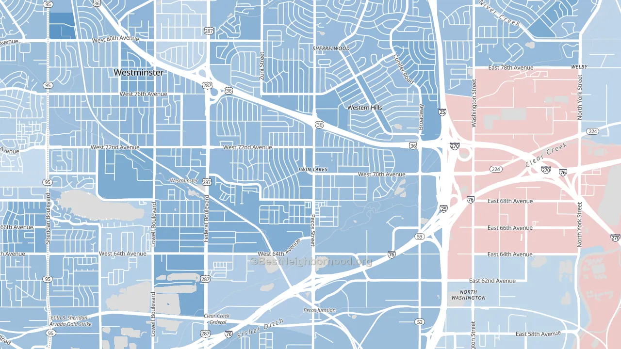Twin Lakes, Denver, CO block-group political-lean map