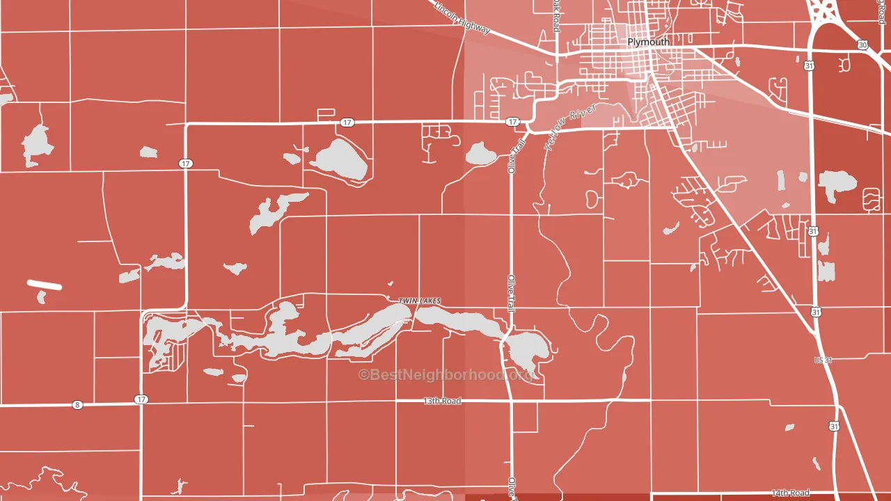 Twin Lakes, IN block-group political-lean map