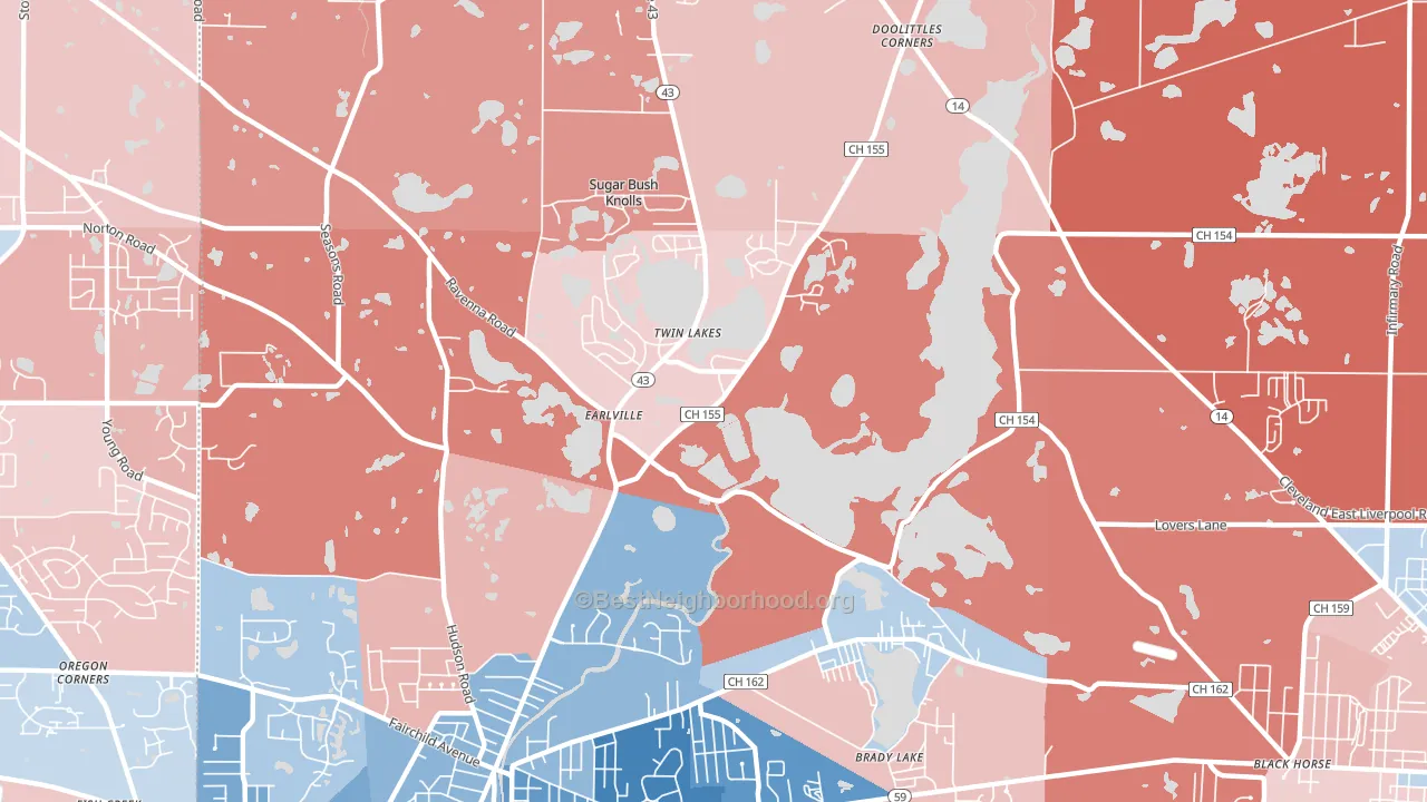 Twin Lakes, OH block-group political-lean map