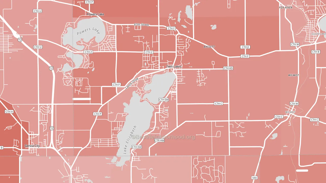Twin Lakes, WI block-group political-lean map