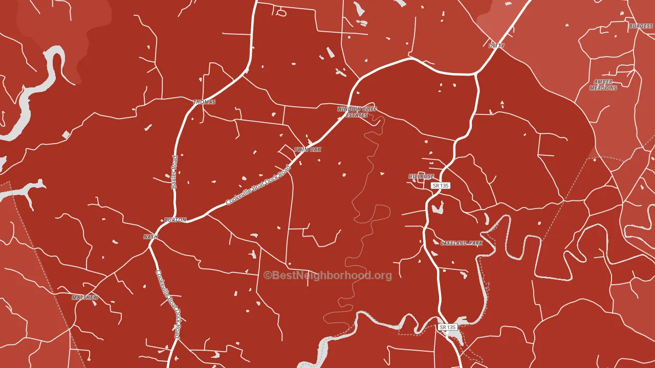 Twin Oak, TN block-group political-lean map