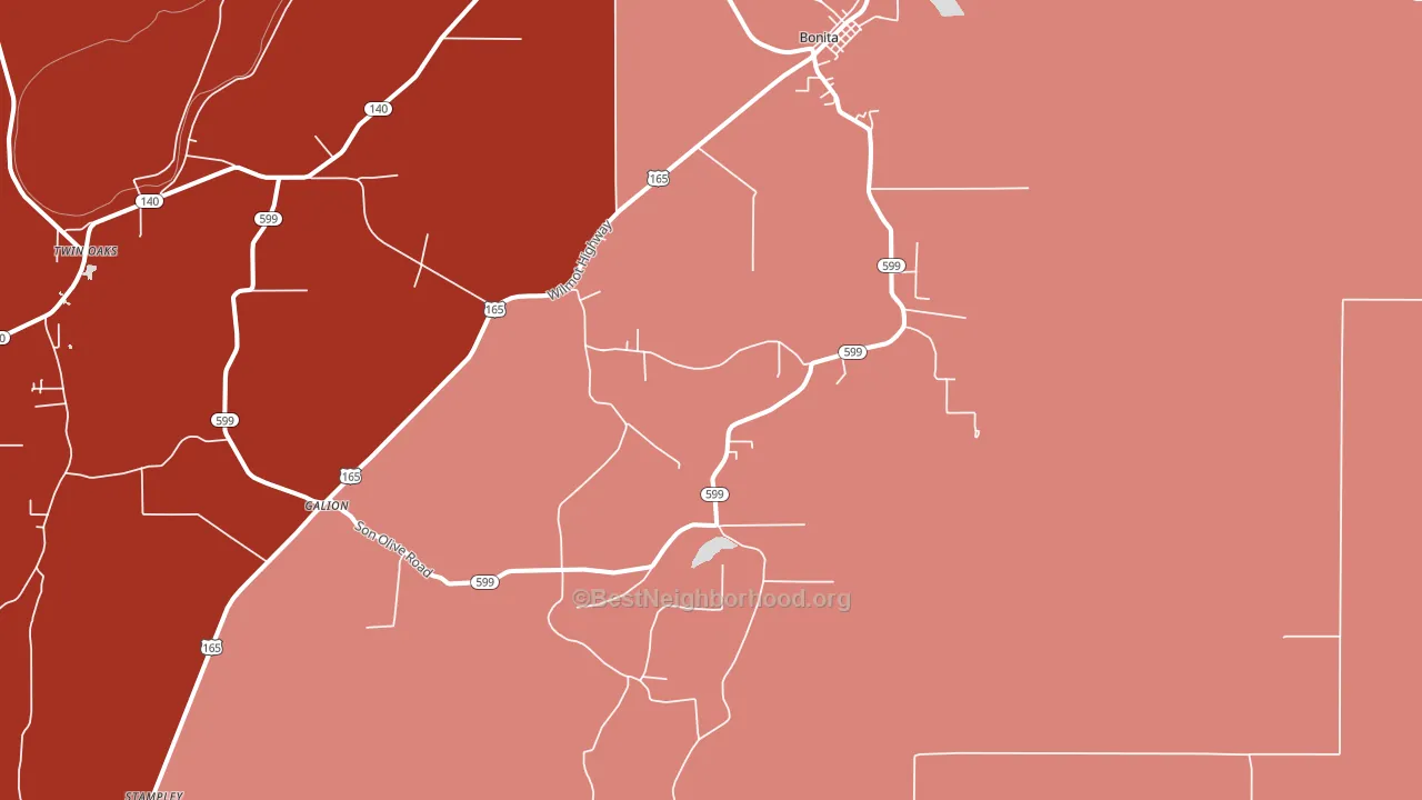 Twin Oaks, LA block-group political-lean map