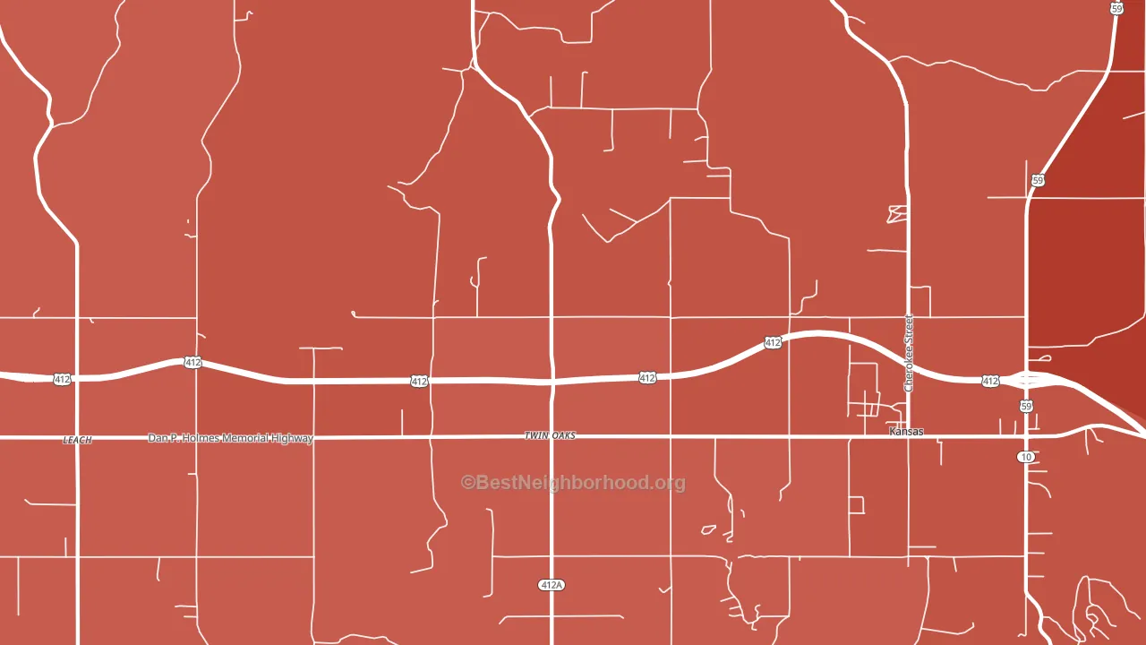 Twin Oaks, OK block-group political-lean map