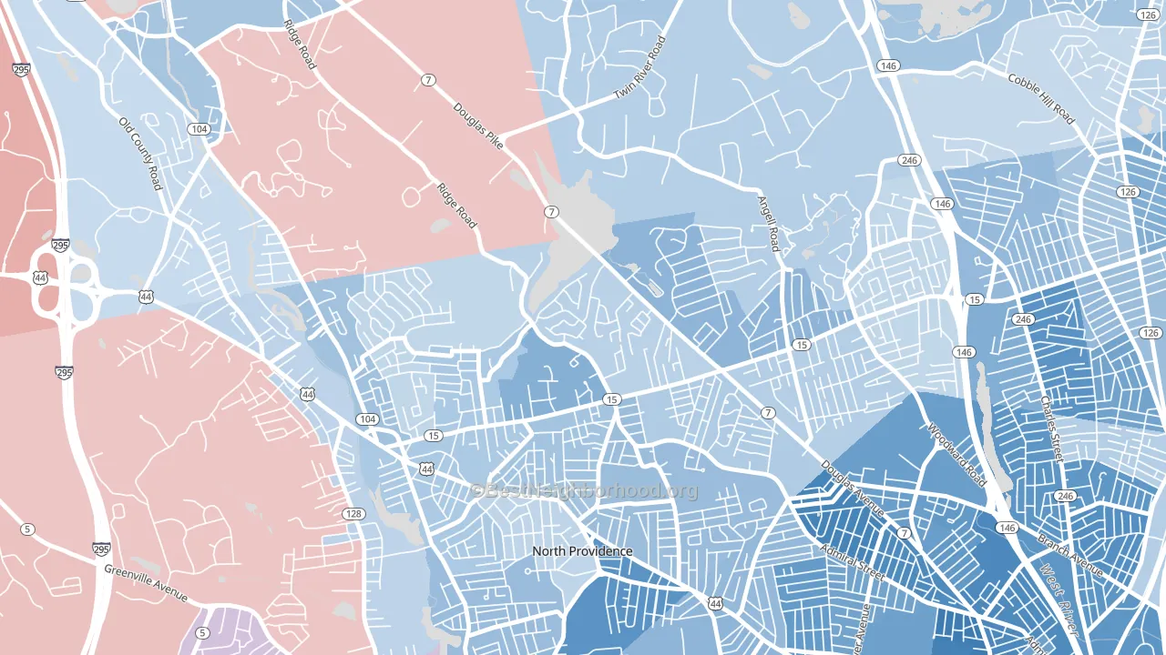 Twin Rivers Beach, Providence, RI block-group political-lean map