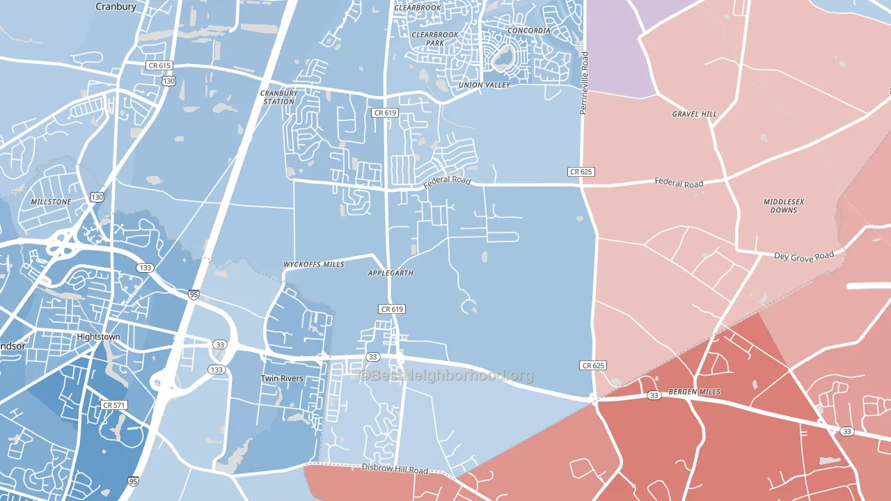 Twin Rivers, NJ block-group political-lean map