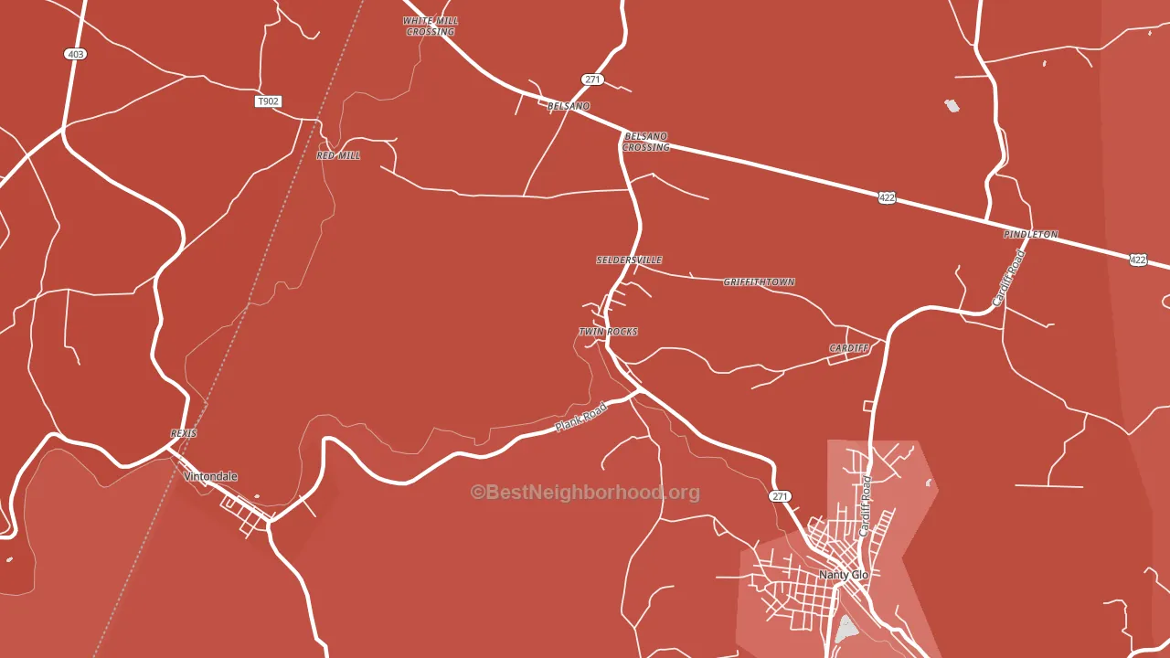 Twin Rocks, PA block-group political-lean map