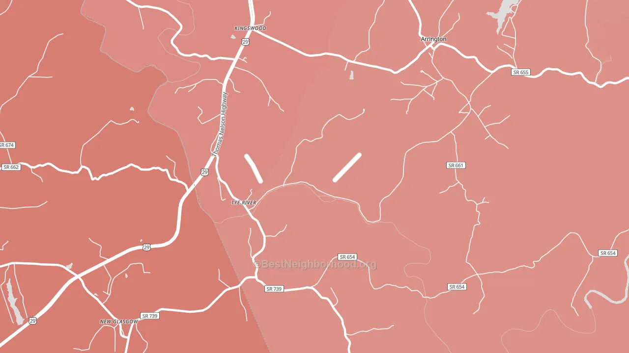 Tye River, VA block-group political-lean map