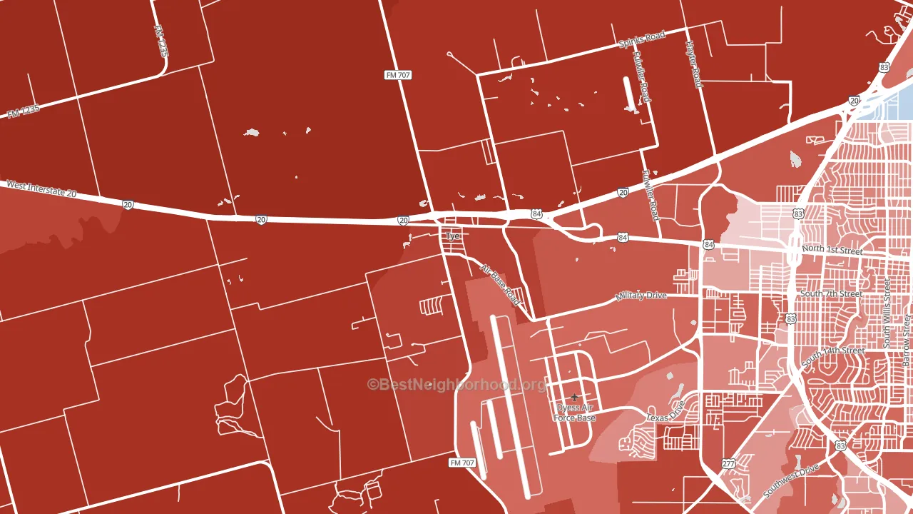 Tye, TX block-group political-lean map