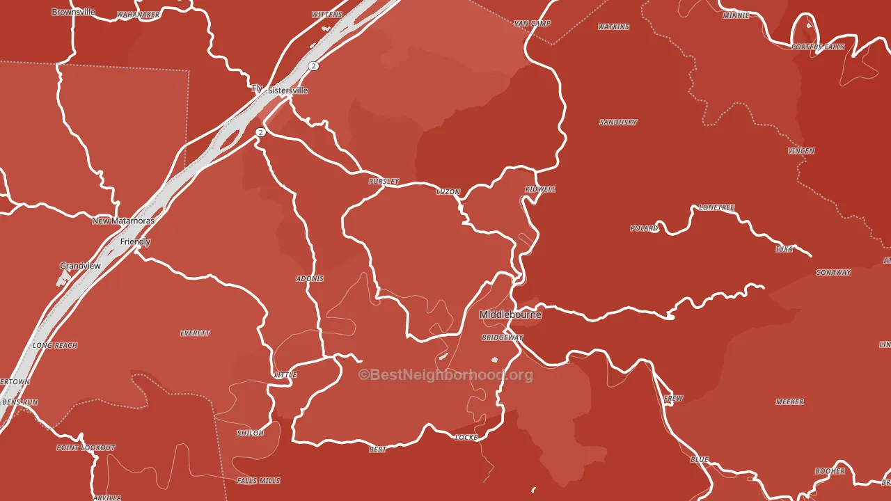 Tyler County, WV block-group political-lean map
