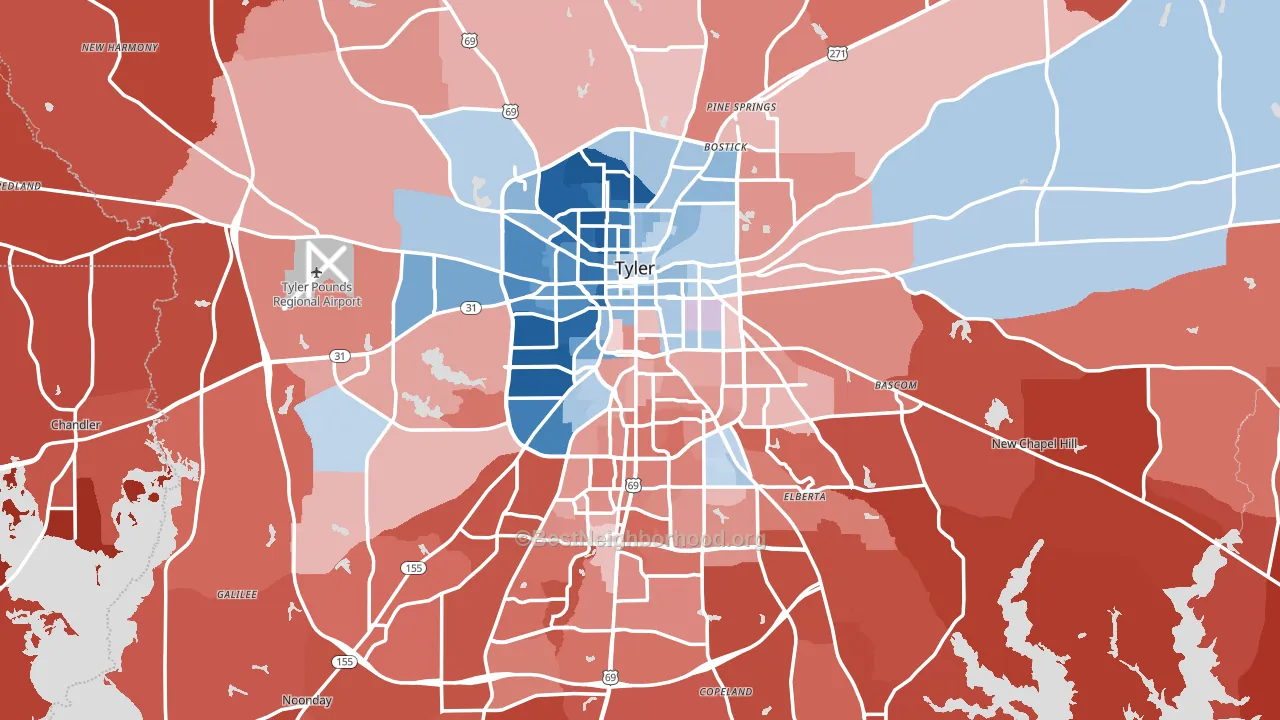Tyler, TX block-group political-lean map