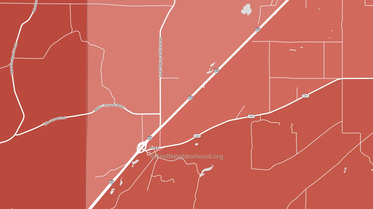 Tyler, WA block-group political-lean map