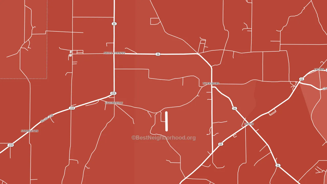 Tylersburg, PA block-group political-lean map