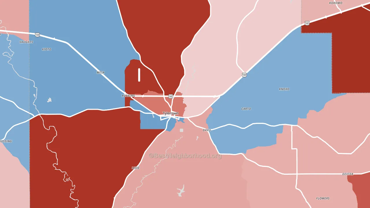 Tylertown, MS block-group political-lean map