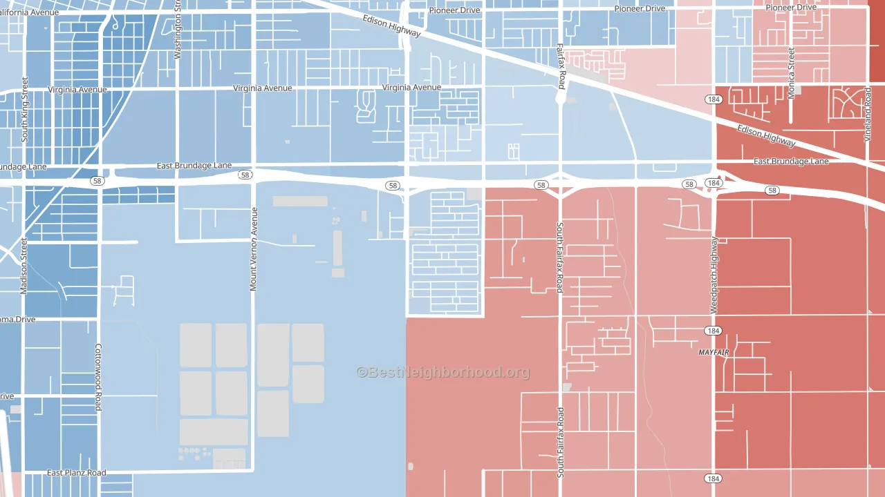 Tyner Homes, Bakersfield, CA block-group political-lean map