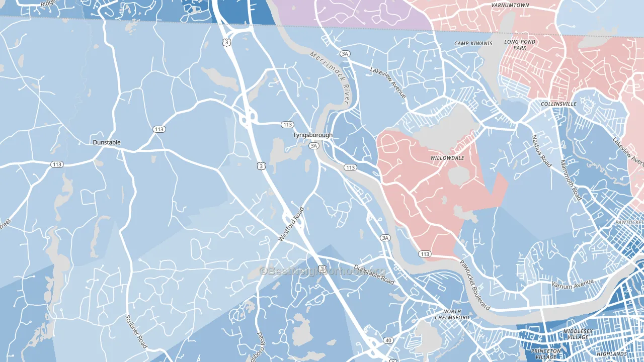 Tyngsboro, MA block-group political-lean map