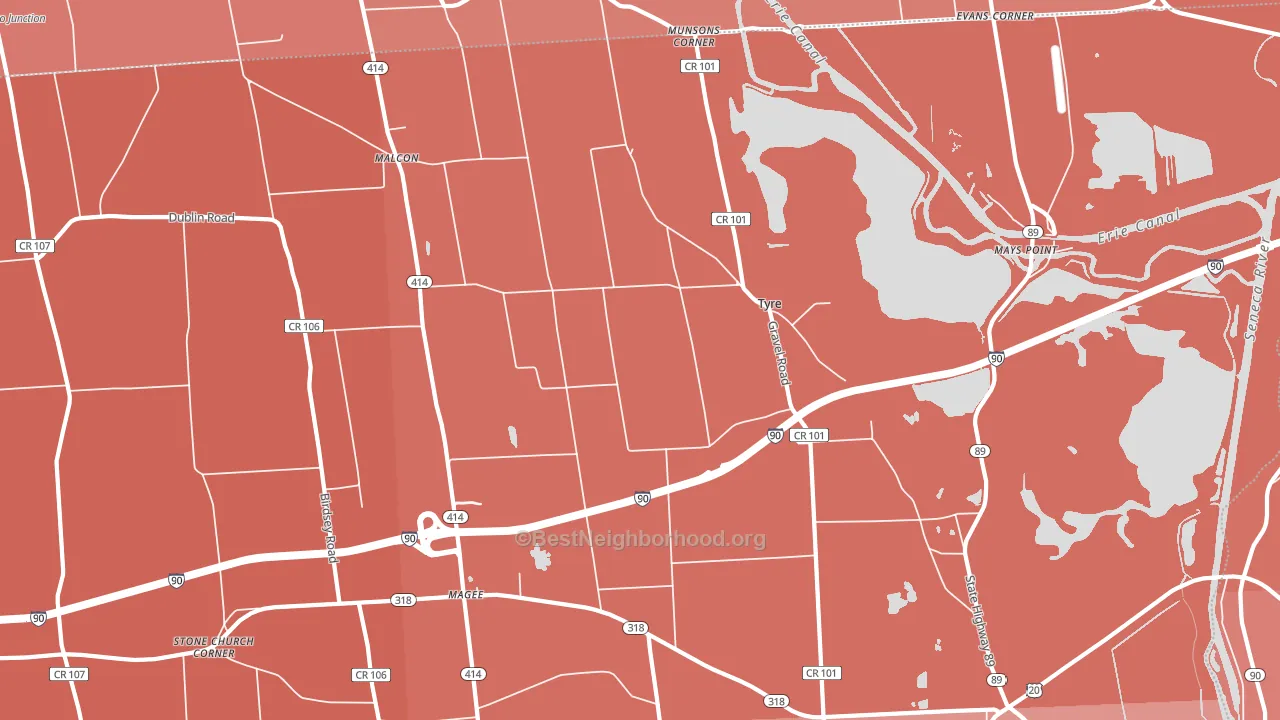 Tyre, NY block-group political-lean map