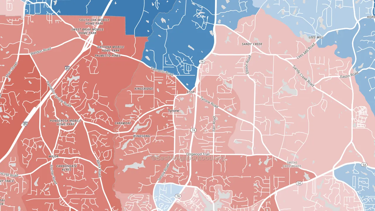 Tyrone, GA block-group political-lean map