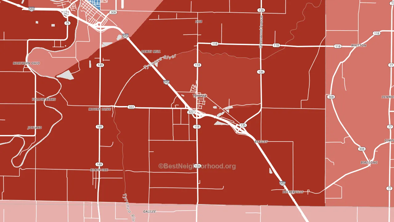 Tyronza, AR block-group political-lean map