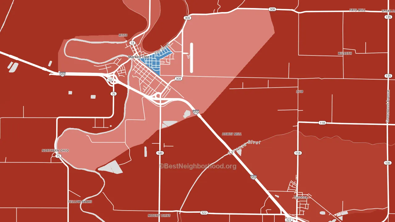 Tyronza Junction, AR block-group political-lean map