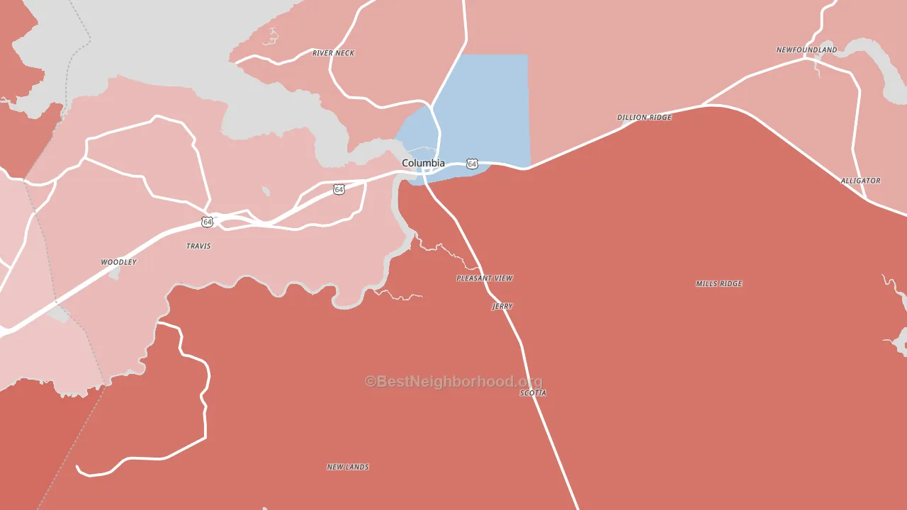 Tyrrell County, NC block-group political-lean map