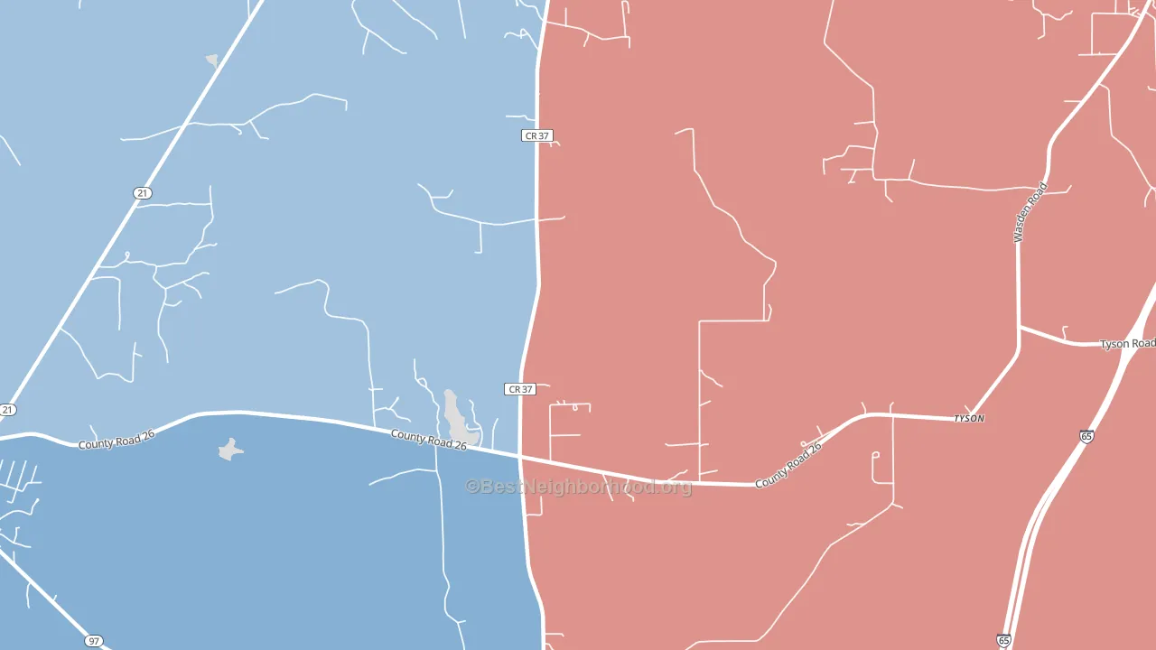 Tyson, AL block-group political-lean map