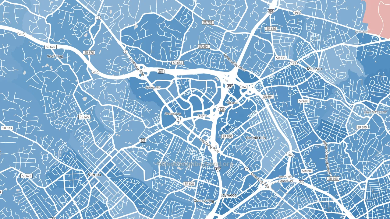Tysons Corner, VA block-group political-lean map
