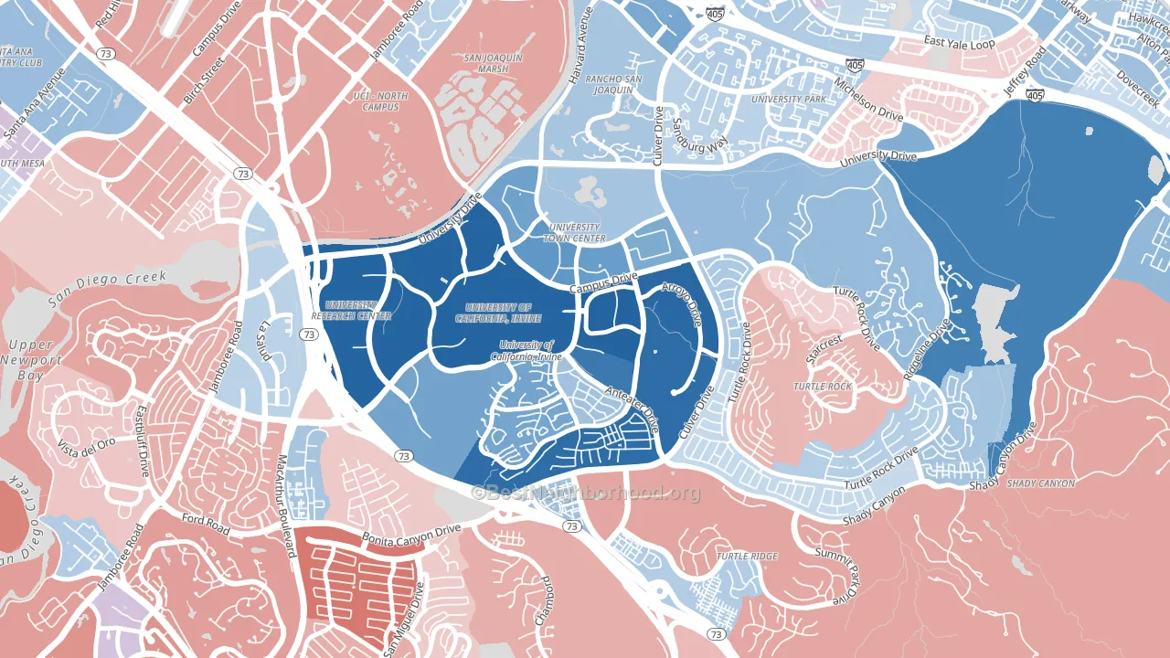 UC Irvine, Irvine, CA block-group political-lean map