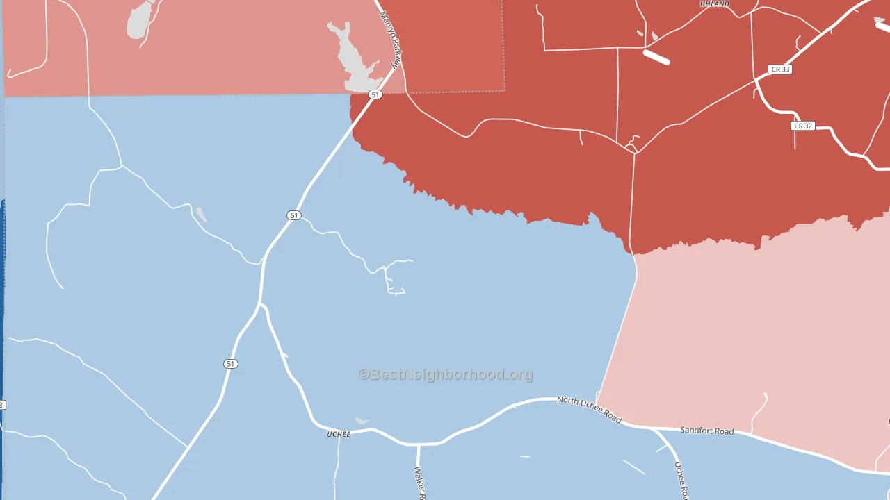 Uchee, AL block-group political-lean map