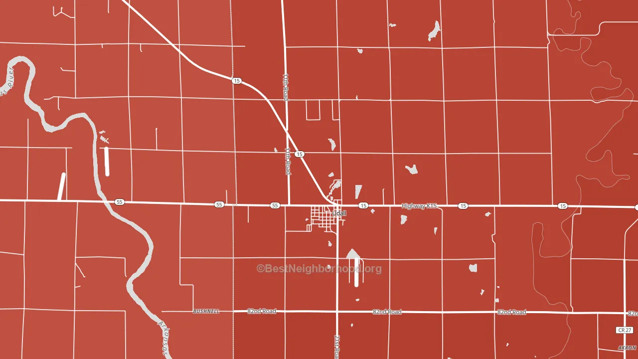 Udall, KS block-group political-lean map