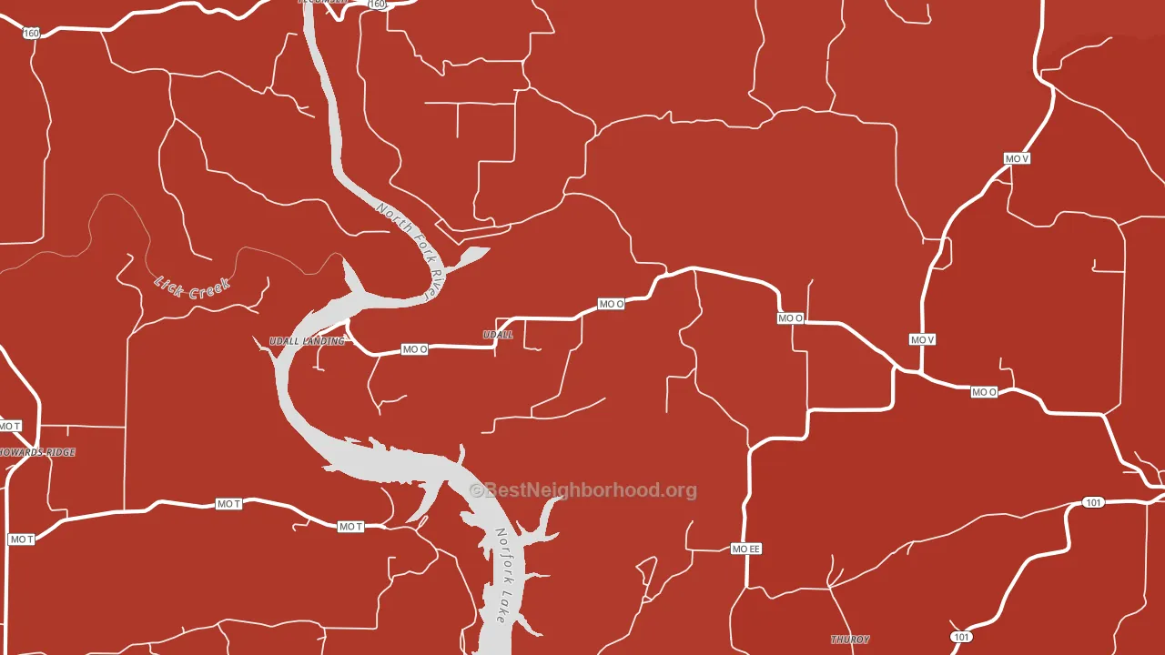 Udall, MO block-group political-lean map
