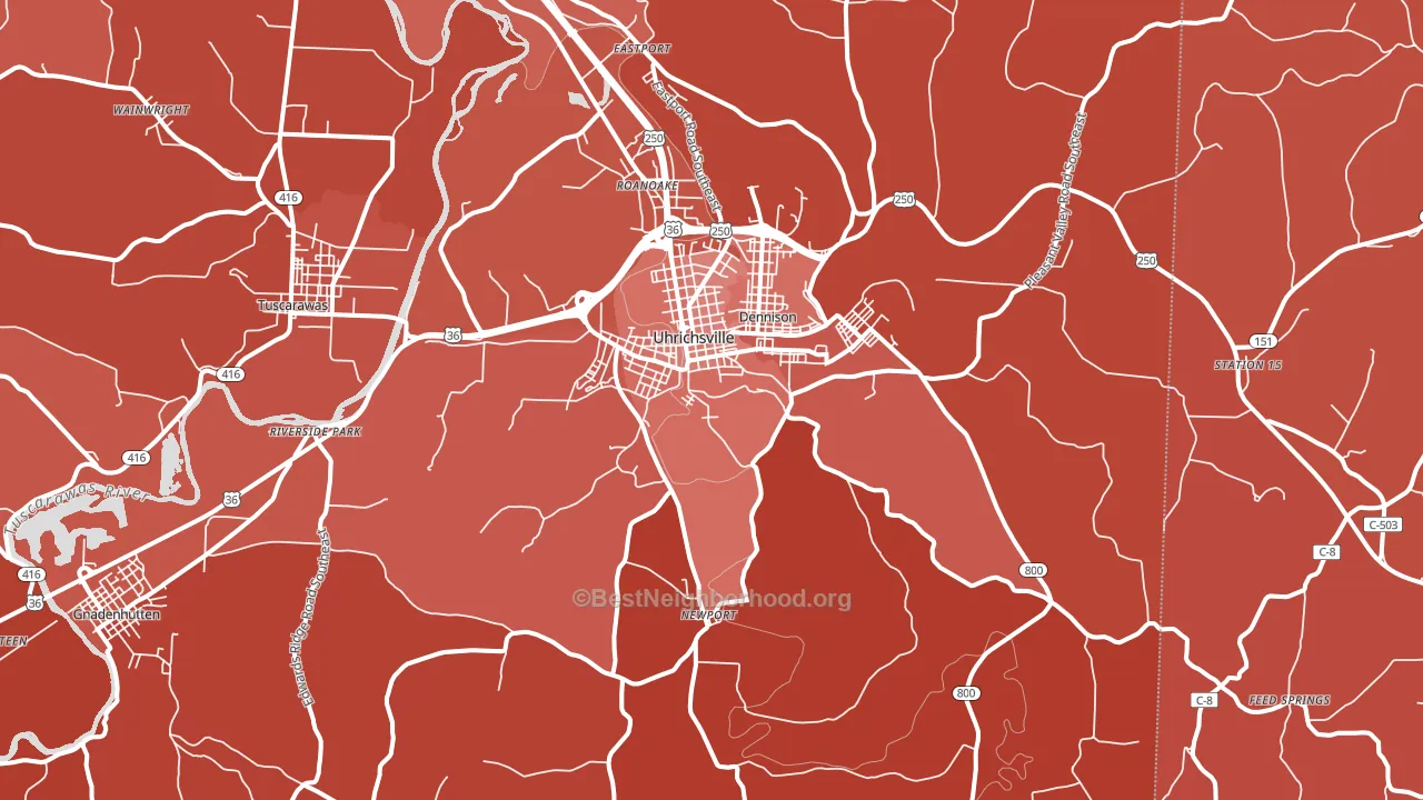 Uhrichsville, OH block-group political-lean map