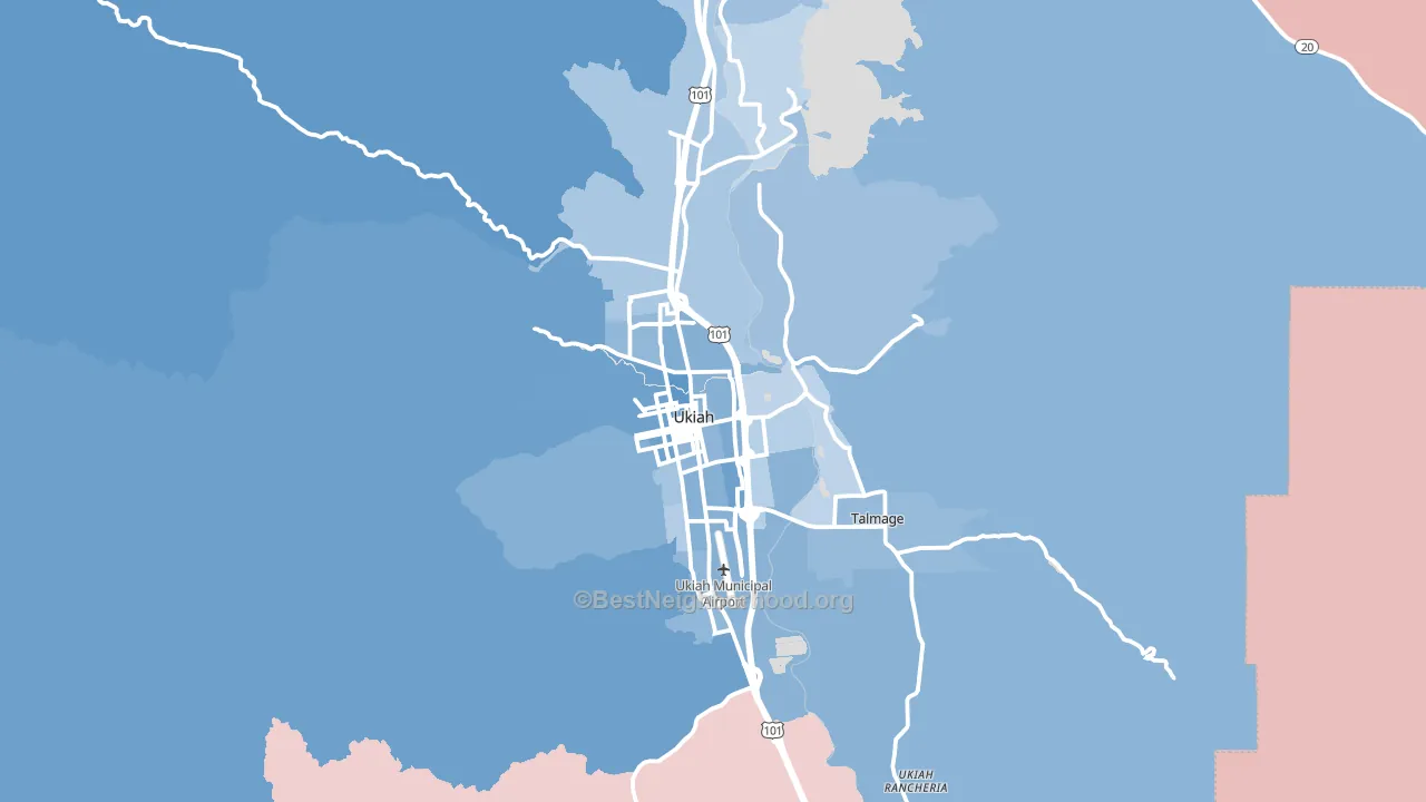 Ukiah, CA block-group political-lean map