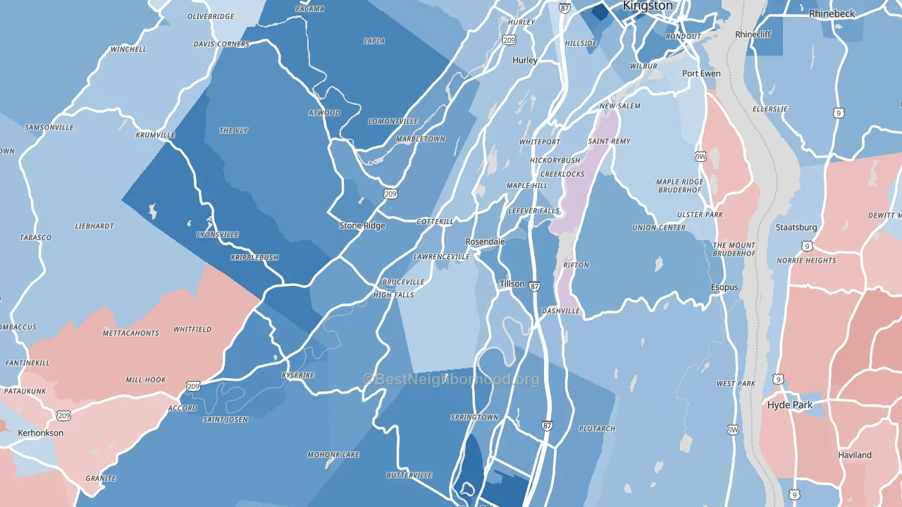 Ulster County, NY block-group political-lean map
