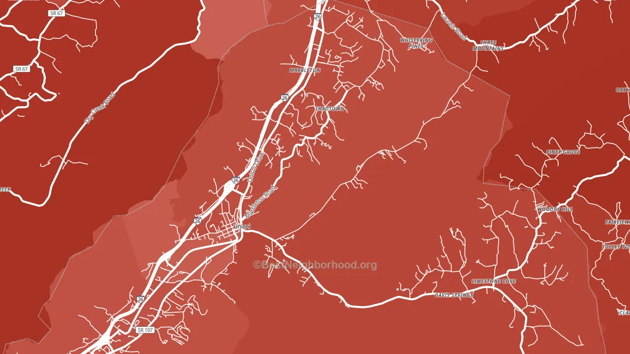 Unicoi, TN block-group political-lean map
