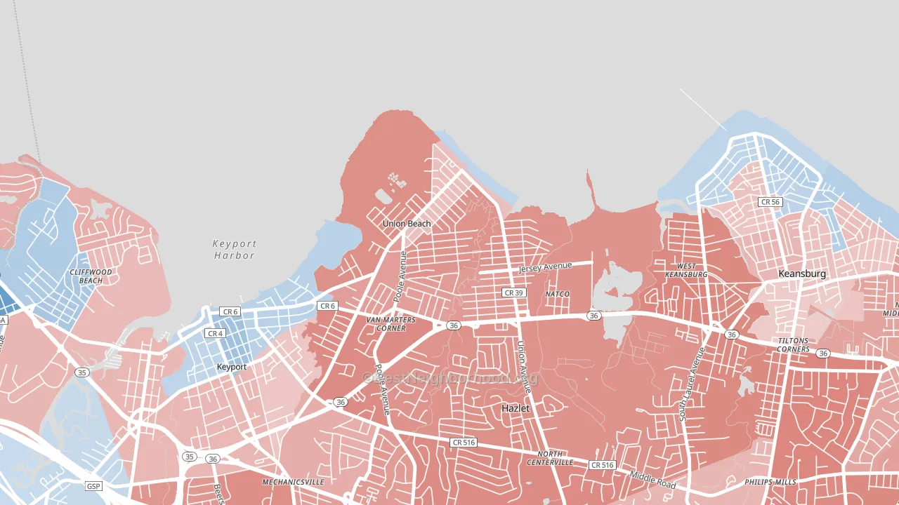 Union Beach, NJ block-group political-lean map