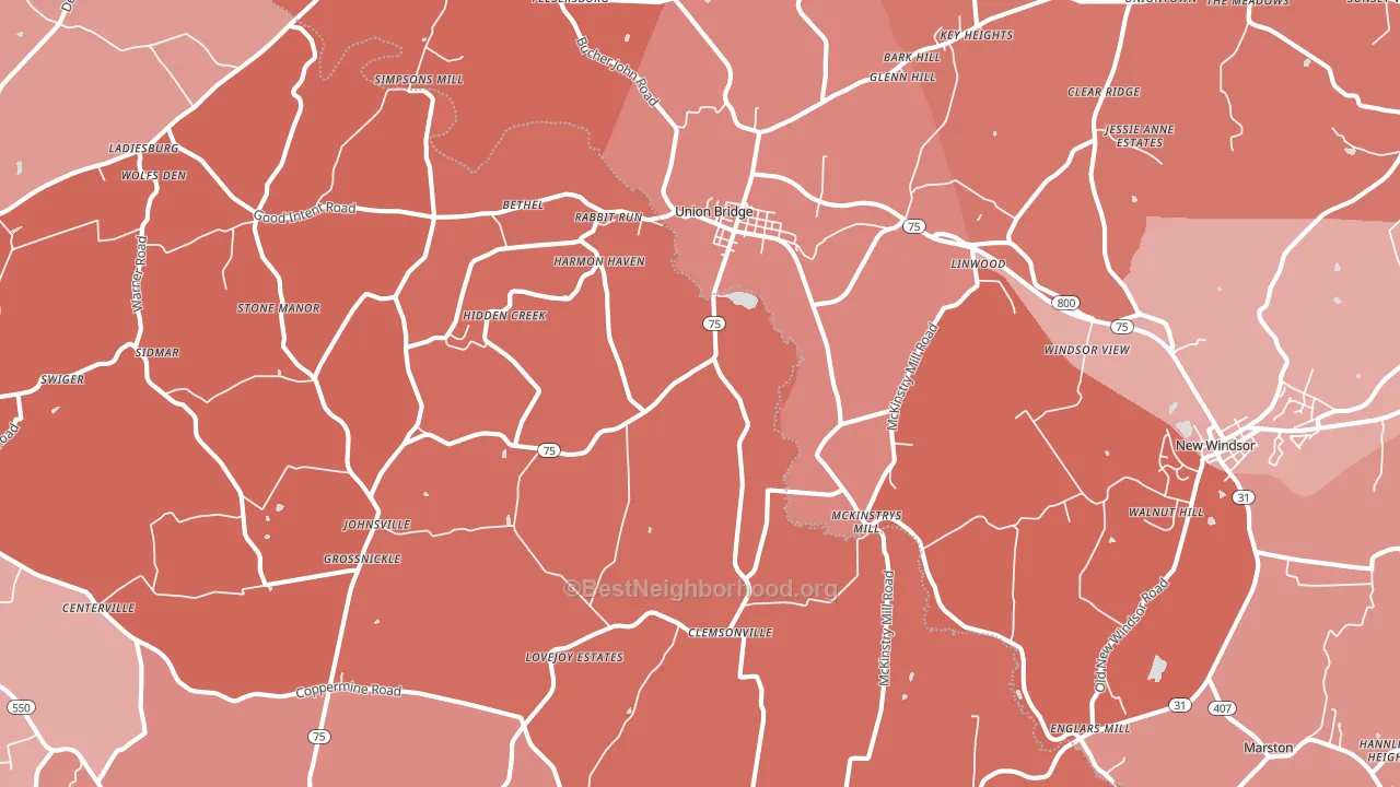 Union Bridge, MD block-group political-lean map