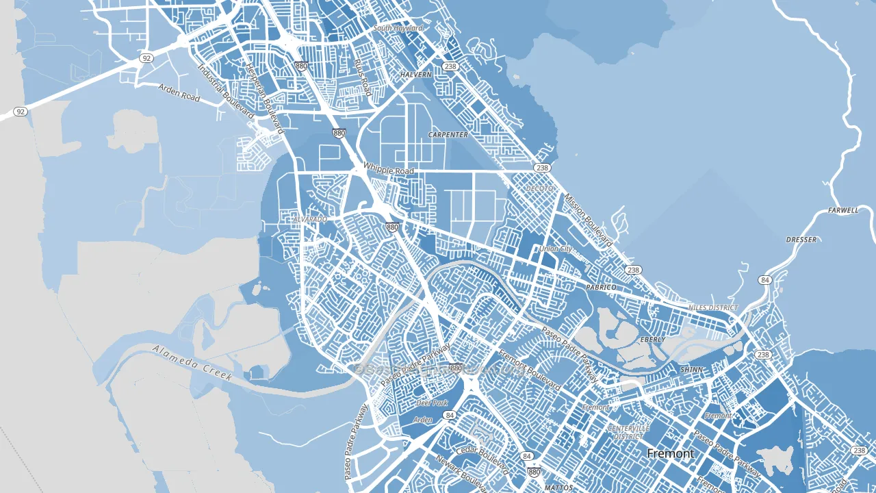 Union City, CA block-group political-lean map