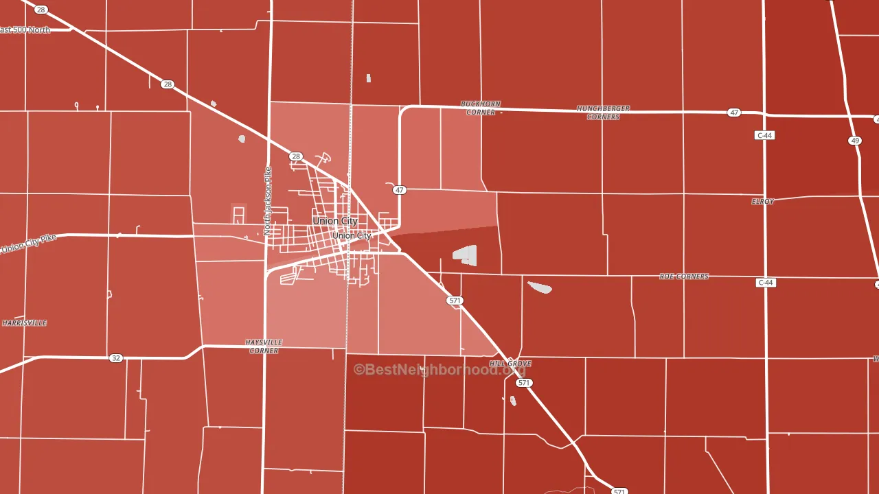 Union City, OH block-group political-lean map