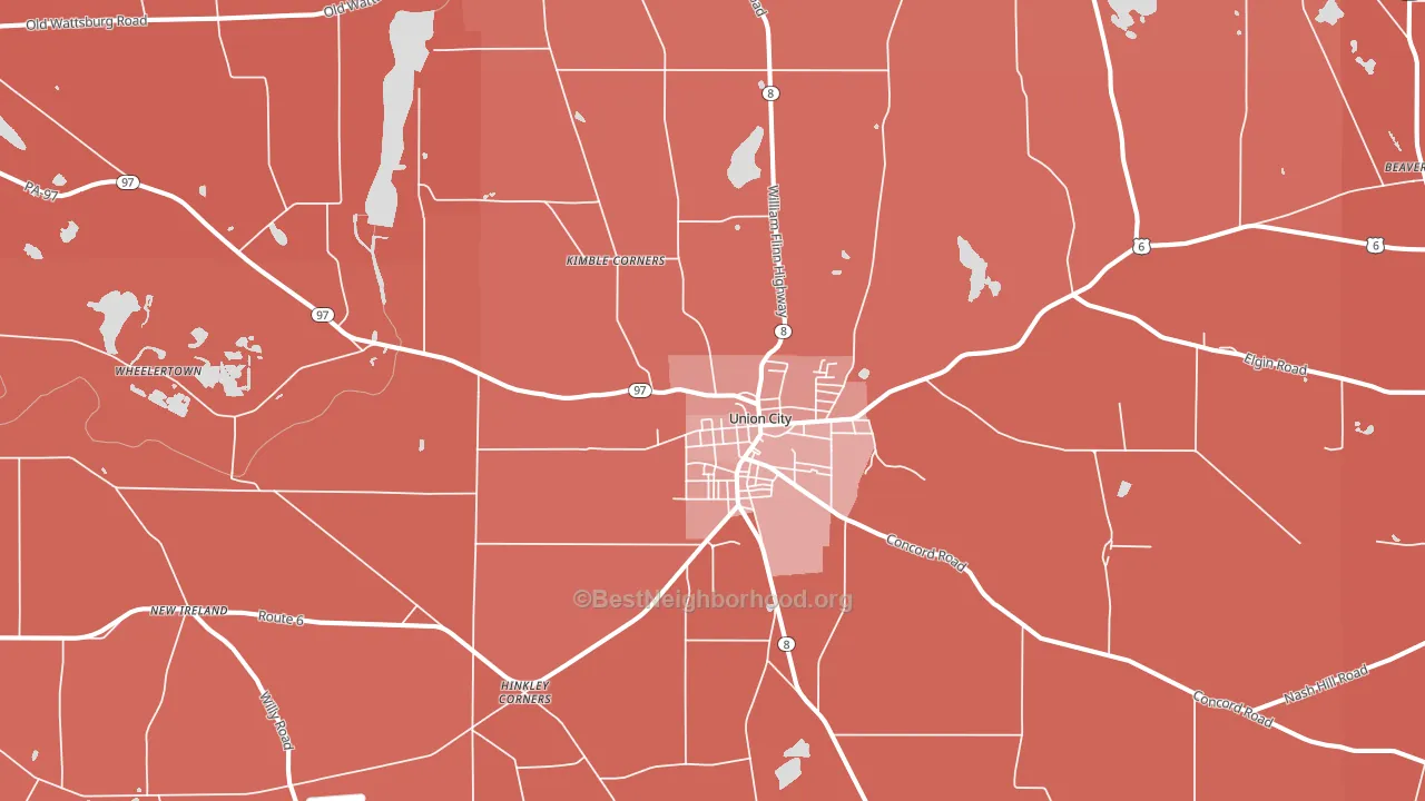 Union City, PA block-group political-lean map