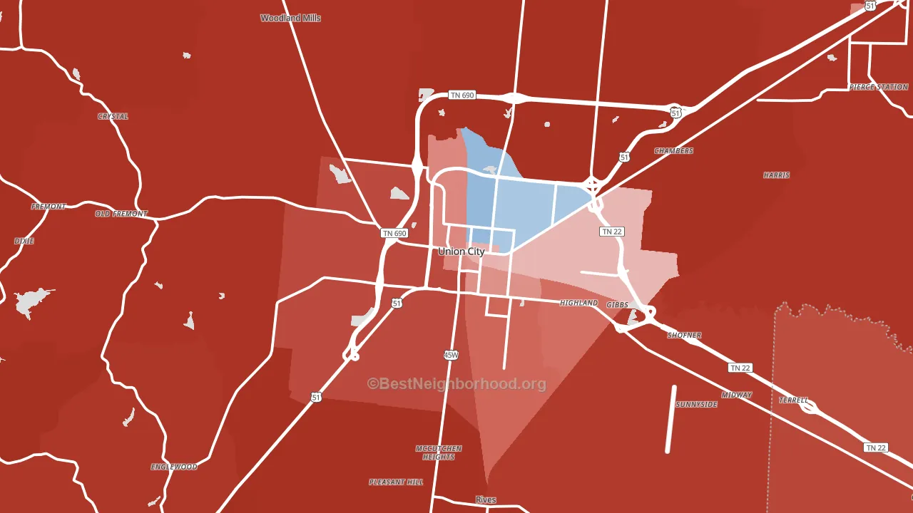 Union City, TN block-group political-lean map