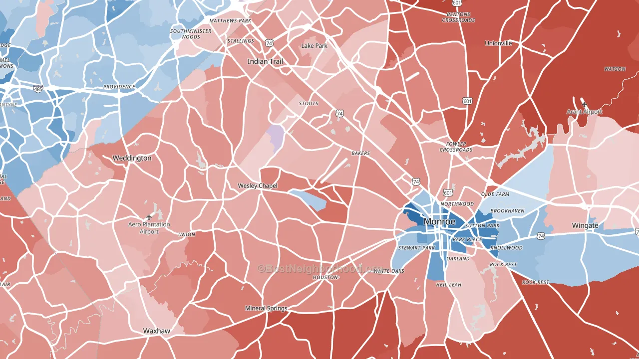 Union County, NC block-group political-lean map