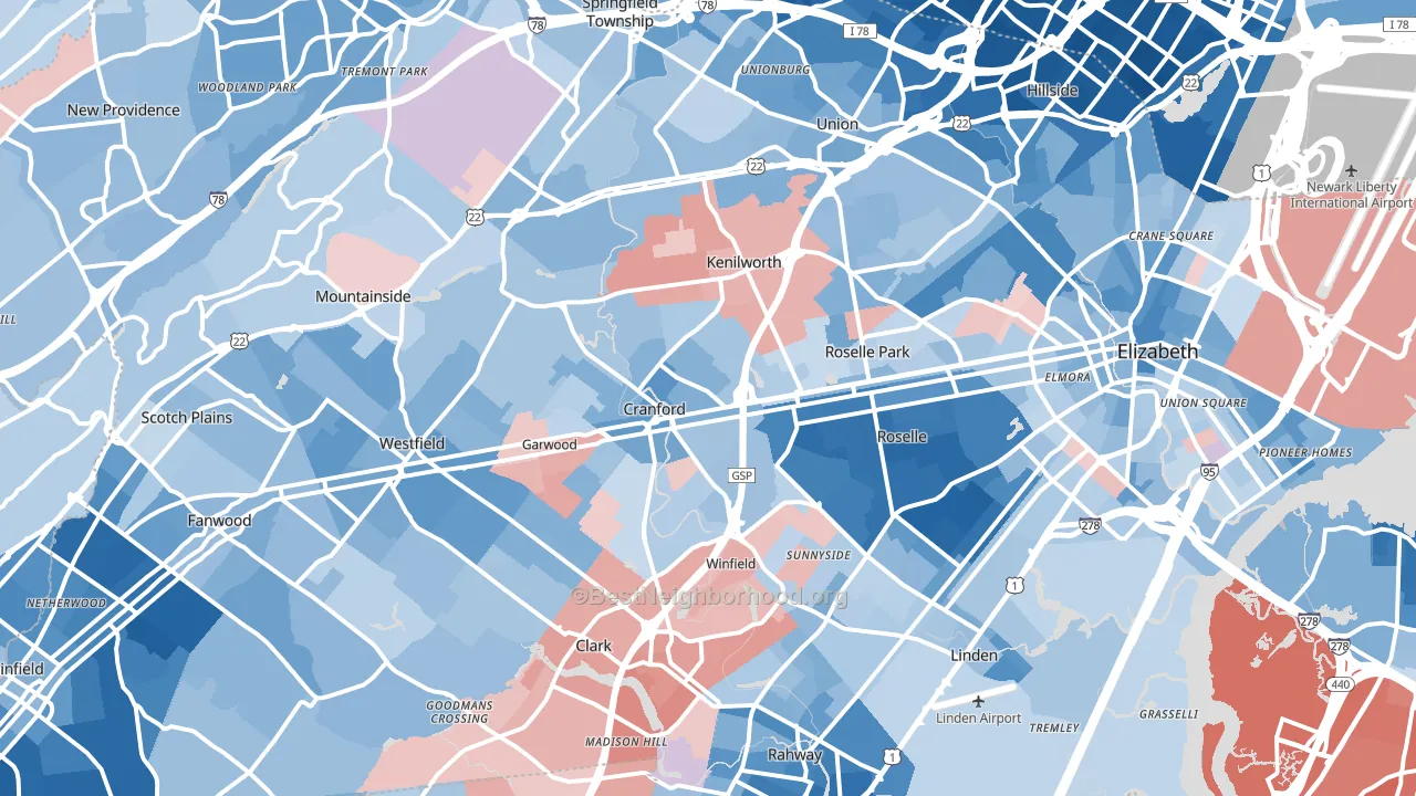 Union County, NJ block-group political-lean map