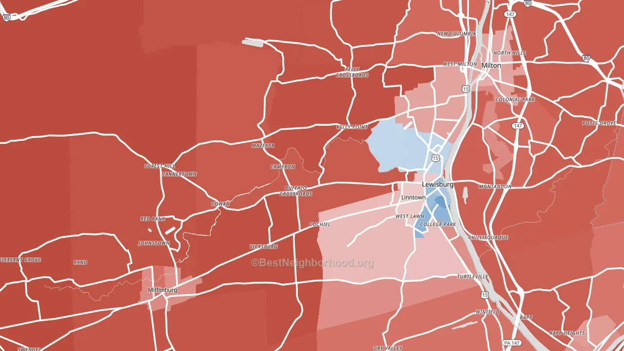 Union County, PA block-group political-lean map