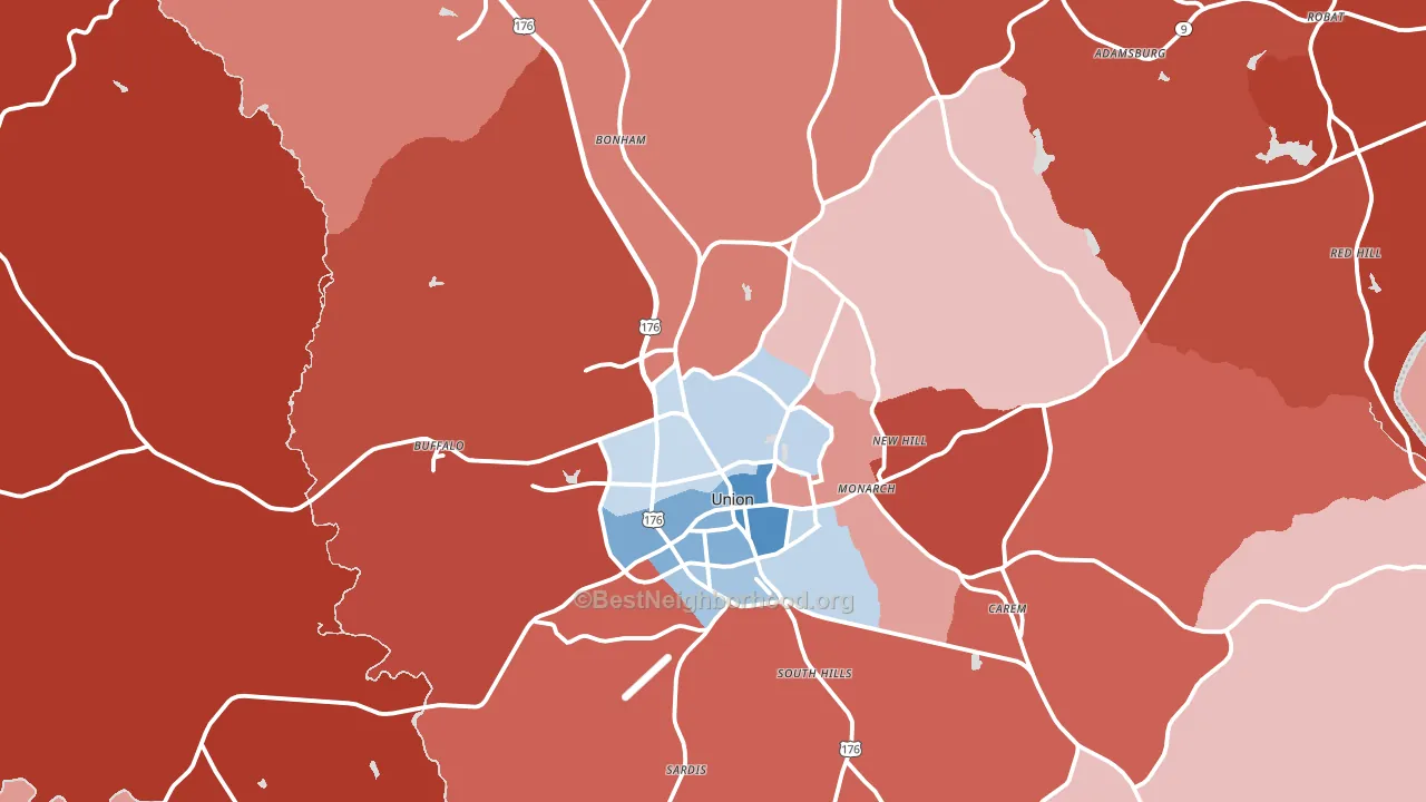 Union County, SC block-group political-lean map