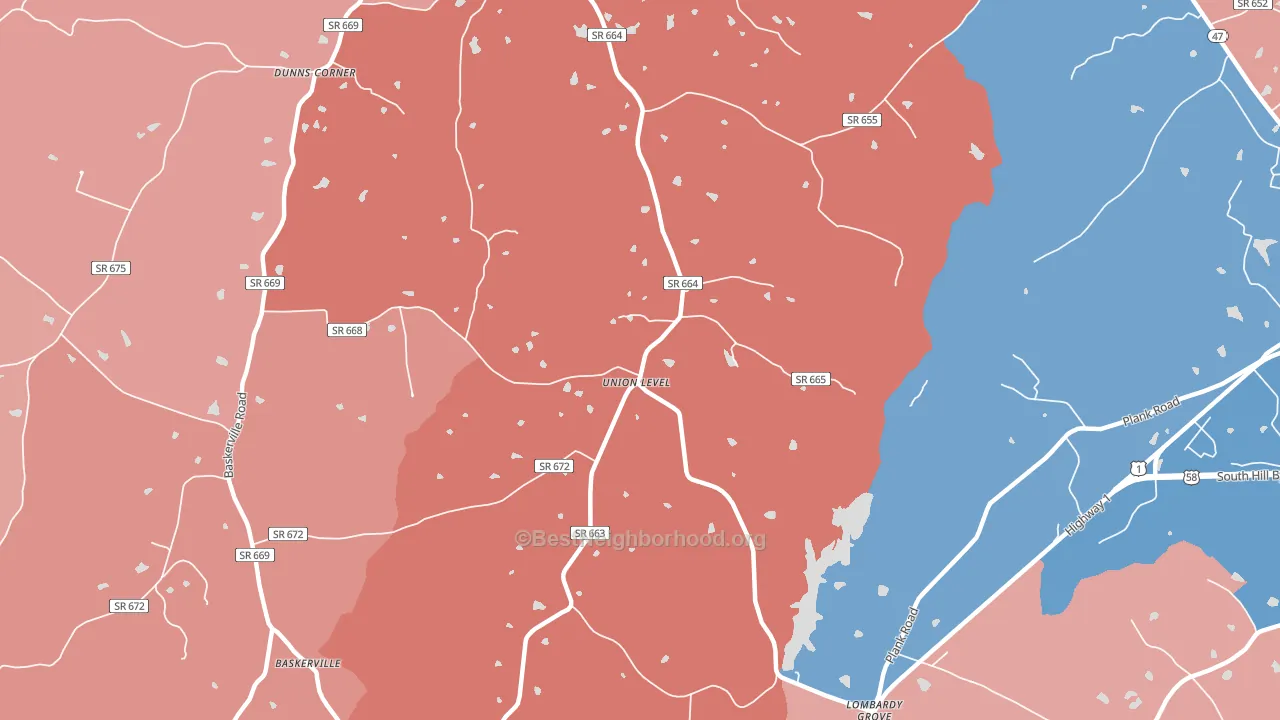 Union Level, VA block-group political-lean map