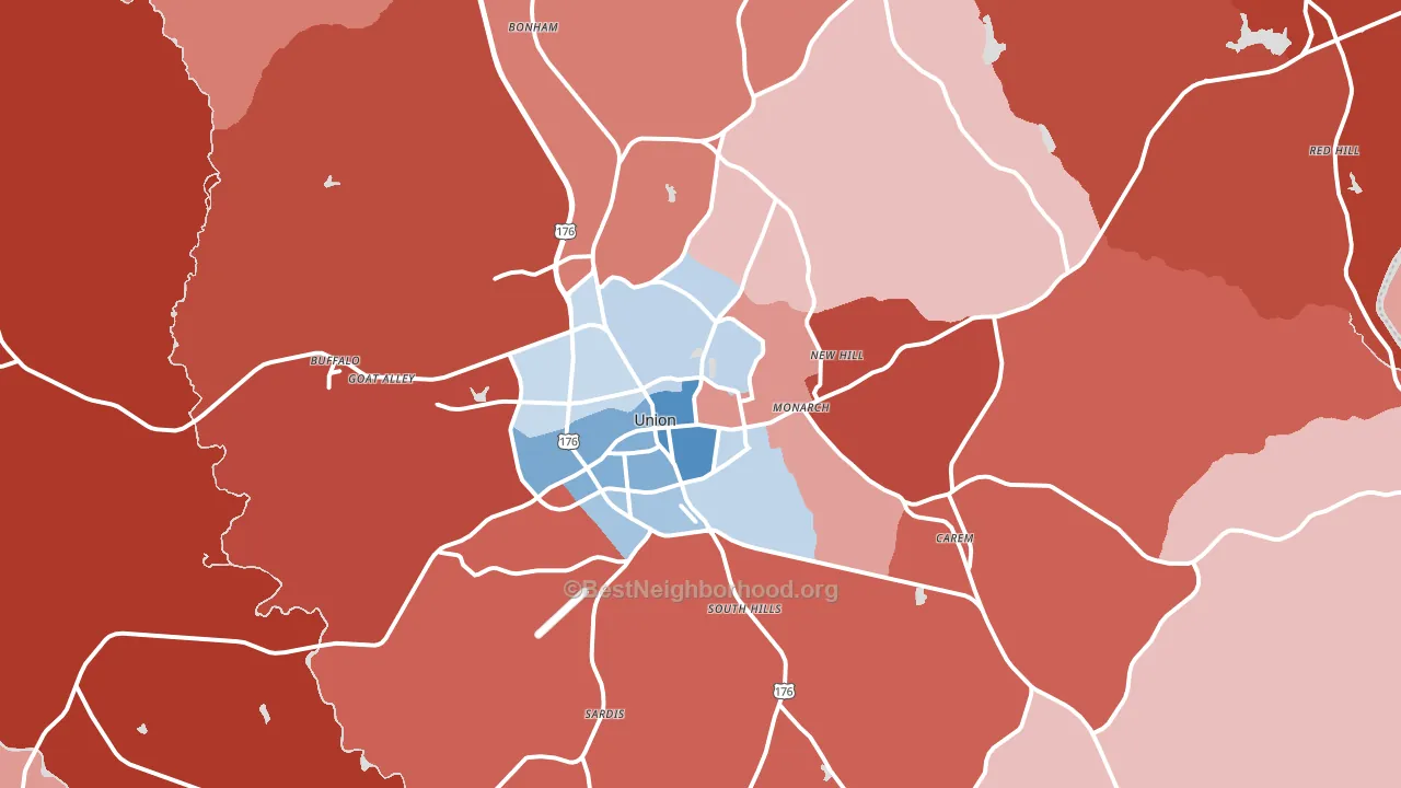 Union, SC block-group political-lean map