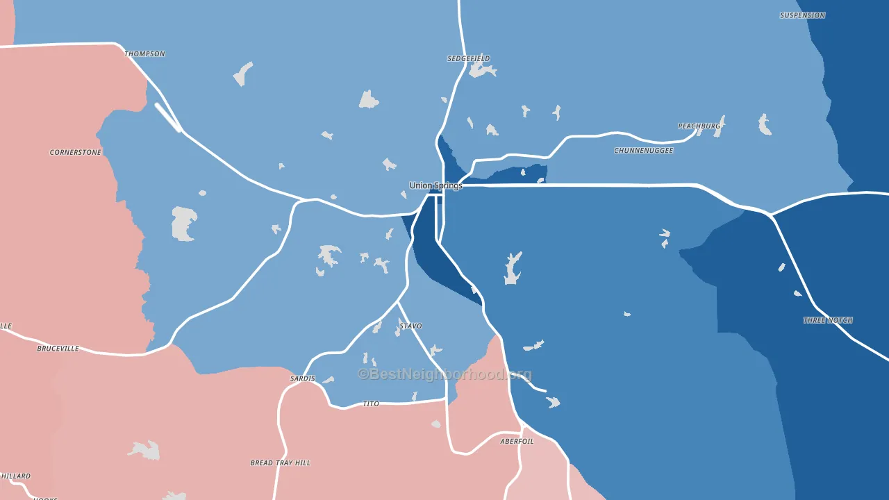 Union Springs, AL block-group political-lean map