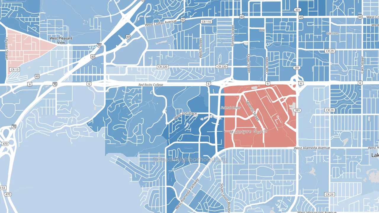 Union Square, Lakewood, CO block-group political-lean map