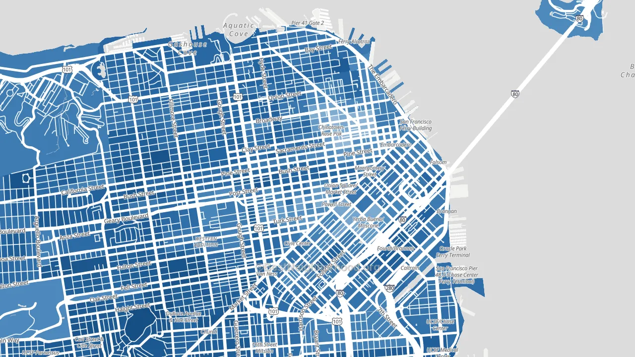 Union Square, San Francisco, CA block-group political-lean map